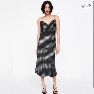 Zara Black and White Polka Dot Midi Slip Dress